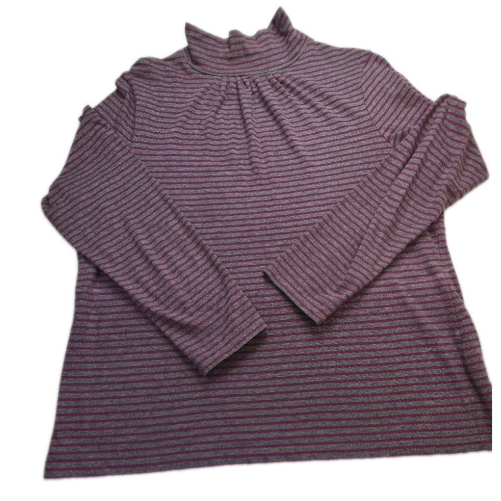 Tommy Hilfiger Womens XL Striped Mock Neck Top Long Sleeve Gray Pink Cotton